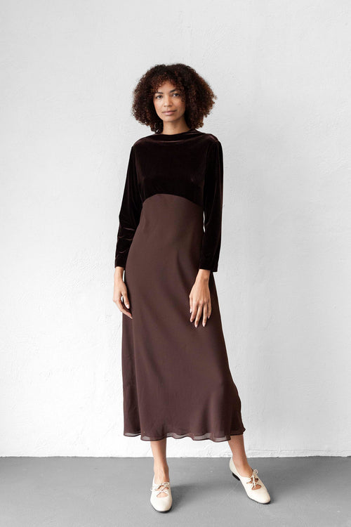Zenni Brown Velvet Maxi Dress